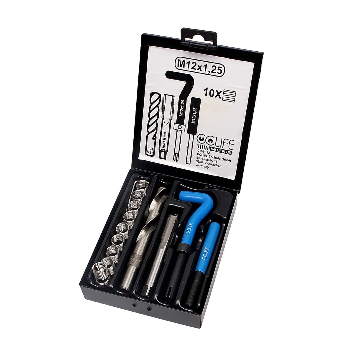 CCLIFE Juego de reparación de roscas M5 M6 M8 M10 M12 M14 kit reparacion roscas helicoidales helicoil kits, Tamaño:M12 X 1,25