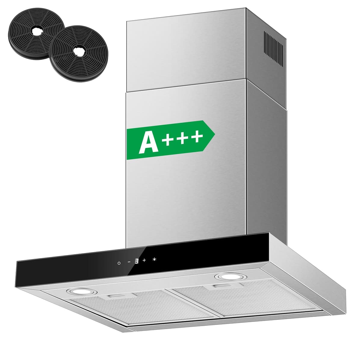 TopStrong Cooker Hood 60cm, Class A++ Extractor Fan Kitchen with Carbon Filters, Wall Mounted Extractor Hood with Recirculating & Ducting System, 3 Speed Black Painting & Tempered Glass, LED Lights — view 11