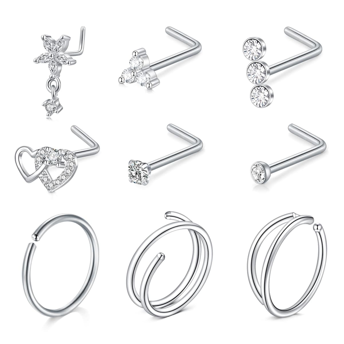 LAURITAMI Pendientes Piercing Nariz de Acero Quirúrgico Perno Curvos 20G 7 mm Tornillo Espiral L Forma Opal CZ Estilos Joyas — view 9