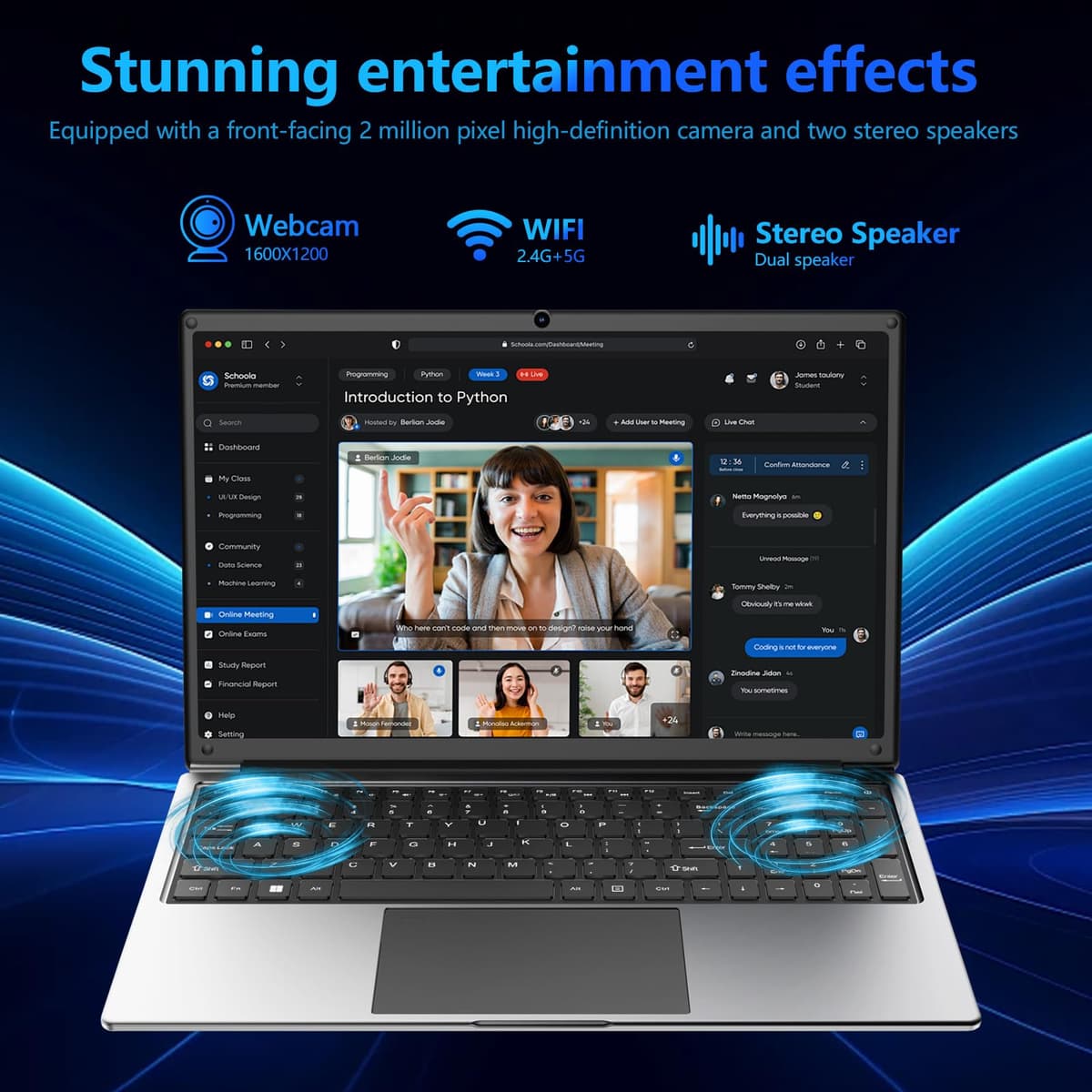 laptop 16-inch 8GB DDR 256GB SSD portable laptop computer, expandable to 1TB, AMD A9-9400 Radeon R5 CPU up to 3.2 GHz, 9000mAh battery, Numeric Keypad, USB 3.0, dual-band WiFi, webcam, slim laptops — view 5