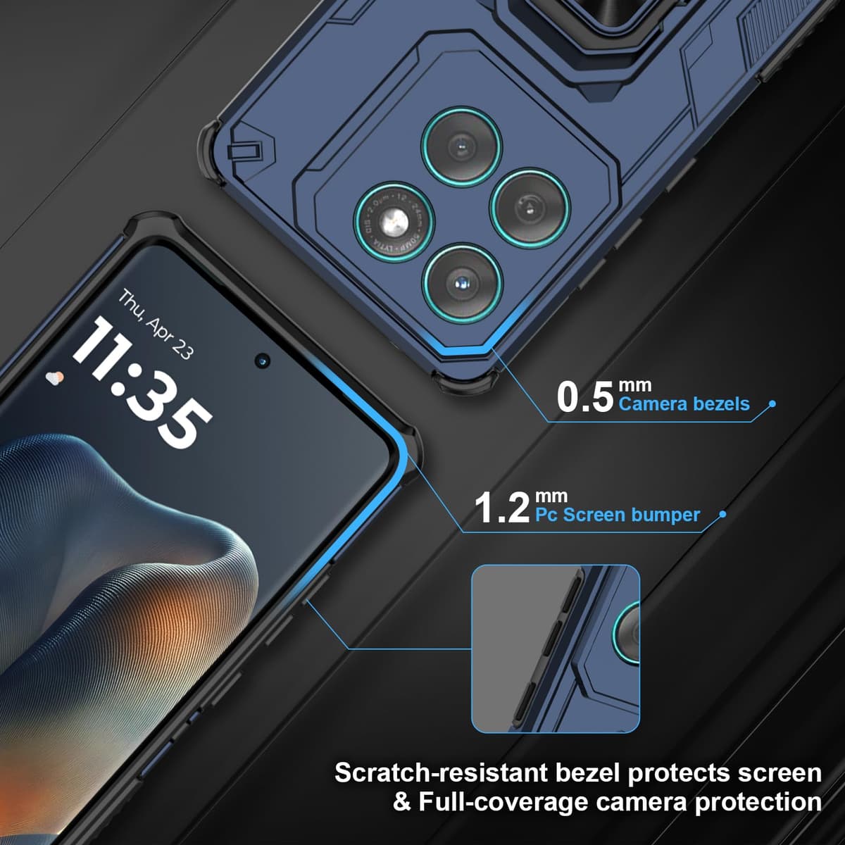 Funda para CMF Phone 2 Pro, Carcasa Antigolpes con Soporte anular metálico, Case Protectora de Grado Militar, Negro — view 1233