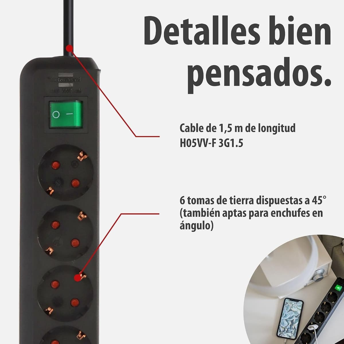Brennenstuhl Set Eco-Line de 2 Unidades, Regleta de 6 Tomas (múltiples Tomas con Contacto de protección, Mayor protección con — view 3