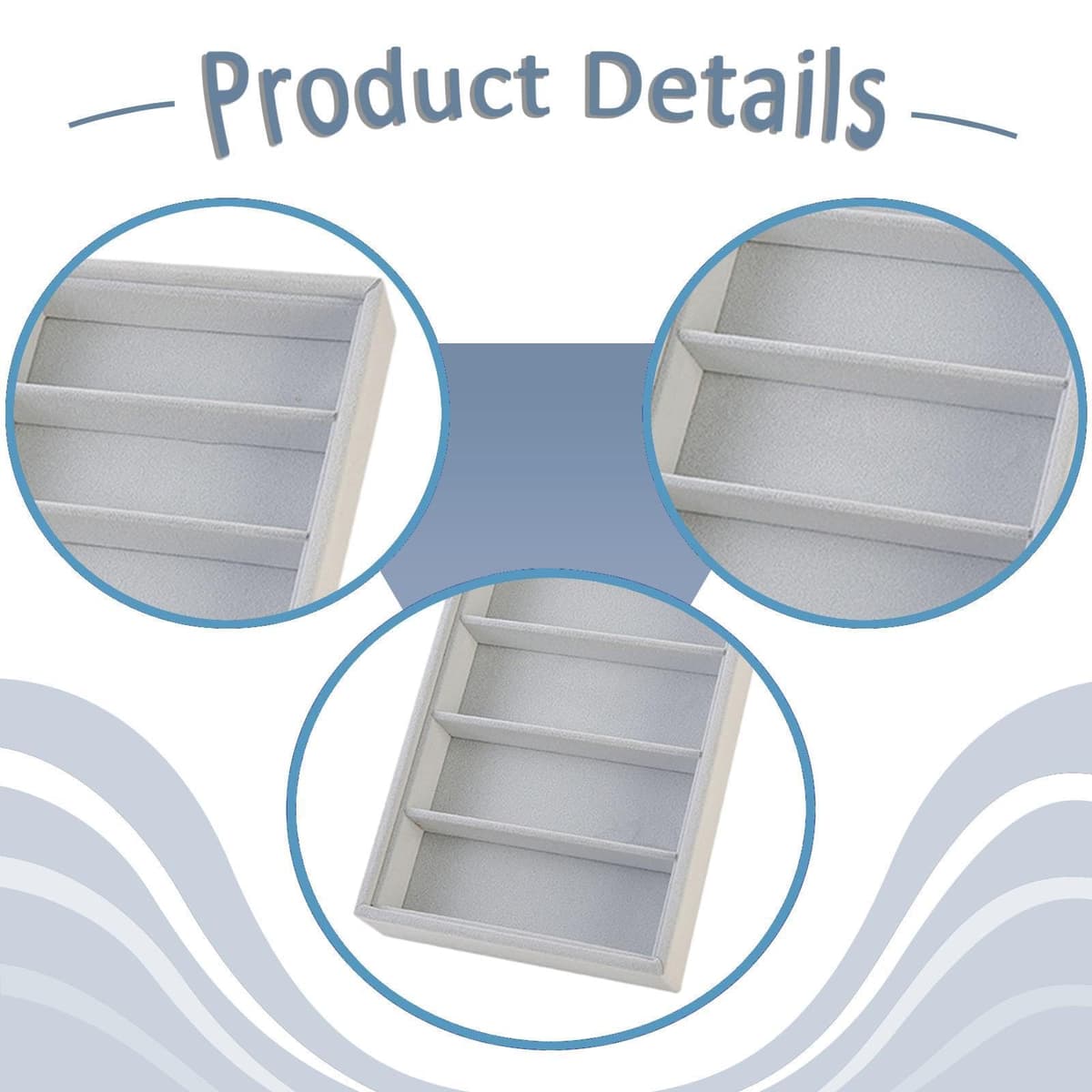 TISHITA Bandeja para Gafas Organizador de Gafas de Sol, Caja de Almacenaje de Lentes Soporte para Joyas Material Suave Resistente para Regalar Uso en Tocador, Bandeja de Almacenamiento, Gris — view 3