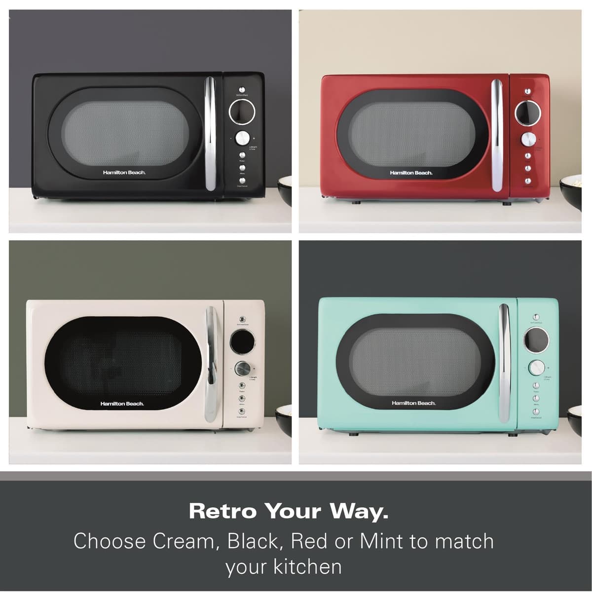Hamilton Beach Microwave, 20L, 700W, Retro, Digital LED Display, 8 Pre-set Programs, Express Cooking, Weight Defrost, 60 Min Timer, Child Lock, Compact Design, Mint - HB70H20M — view 4