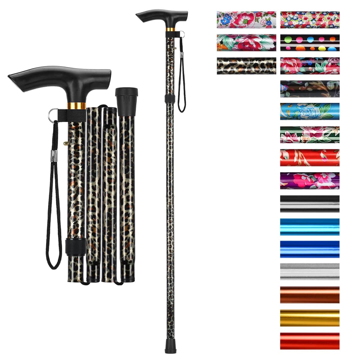 supregear Bastón Plegable, 5 Niveles de Altura Ajustable, Ligero y Portátil para Viaje, Mango en T y Pulsera, Extensible para Personas Mayores y Adultos con Discapacidad — view 11