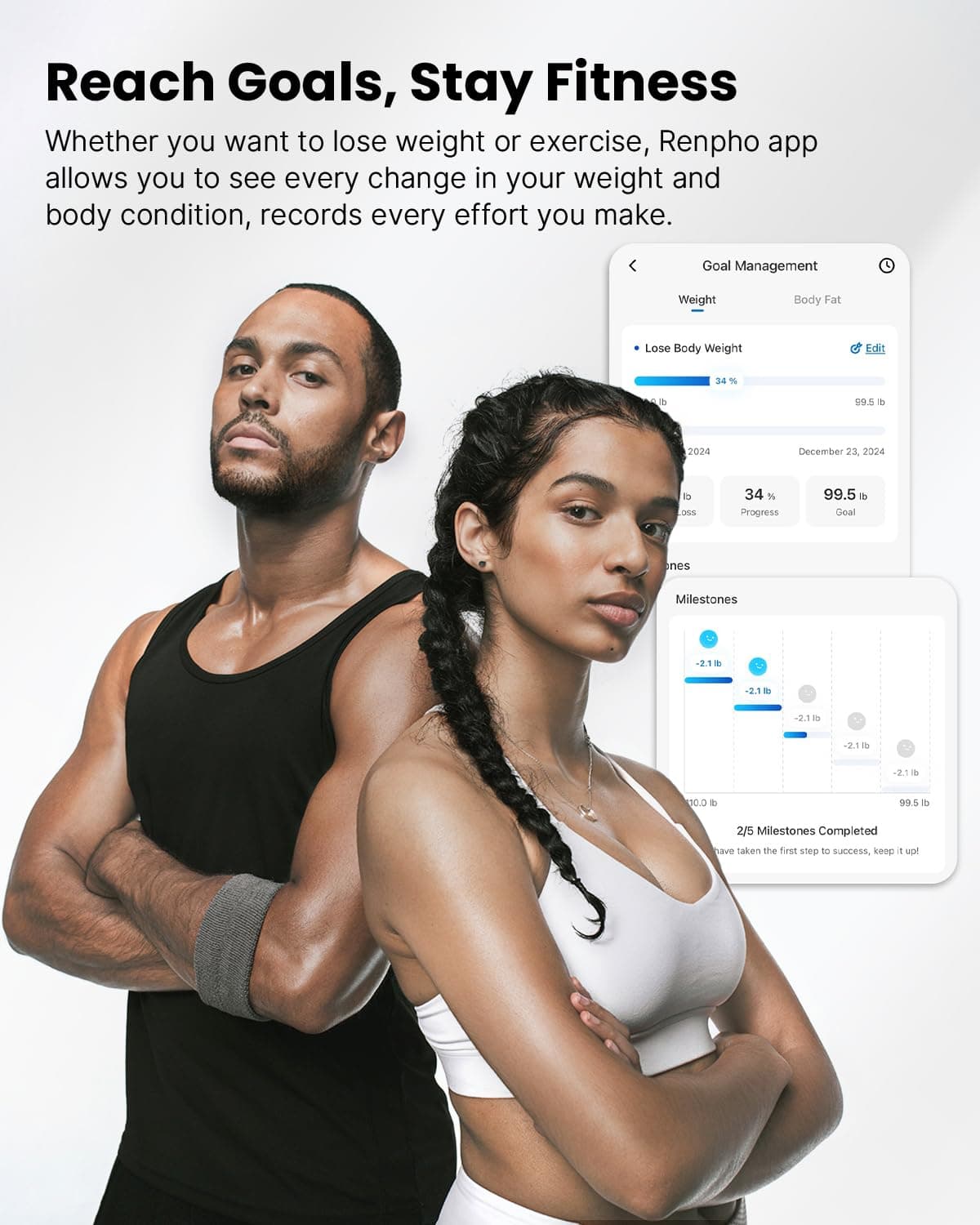 RENPHO Bascula de Baño Digital Grasa Corporal, Balanza Bluetooth Inteligente con App, Bascula Electrónica con Análisis Corporal, 13 Mediciónes de Peso IMC Visceral e Muscular, Negro, Elis 1 — view 8
