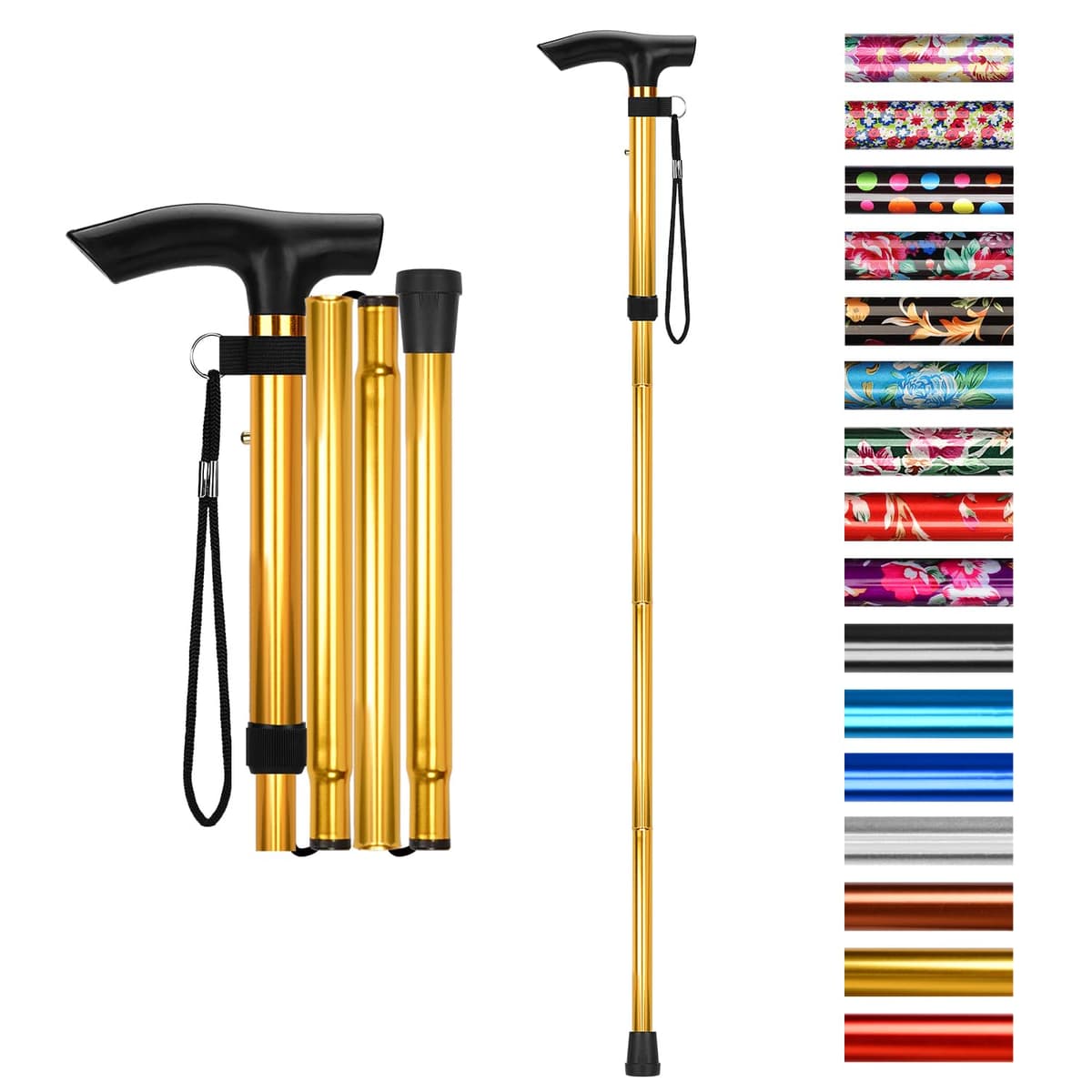 supregear Bastón Plegable, 5 Niveles de Altura Ajustable, Ligero y Portátil para Viaje, Mango en T y Pulsera, Extensible para Personas Mayores y Adultos con Discapacidad — view 14