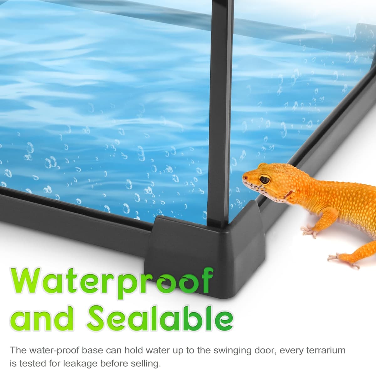 Mini Reptile Glass Terrarium 8"x8"x12" Durable Reptile Habitat Tank with Heat Resistant Aluminum Alloy Frame, Single Swinging Doors for no Jam by Sand and Other Debris — view 5
