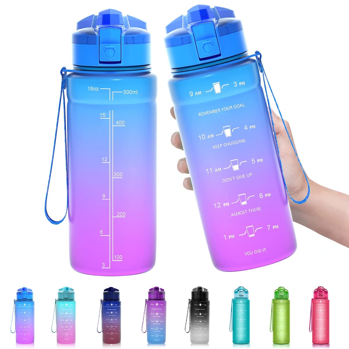 ZOUNICH Botella Agua Deporte, Botella Agua Niños sin BPA Reutilizable Plástico Tritan - 500 ml / 700 ml / 1 l, Cantimploras para Te con Filtro, para Infantil, Gimnasio, Bicicleta