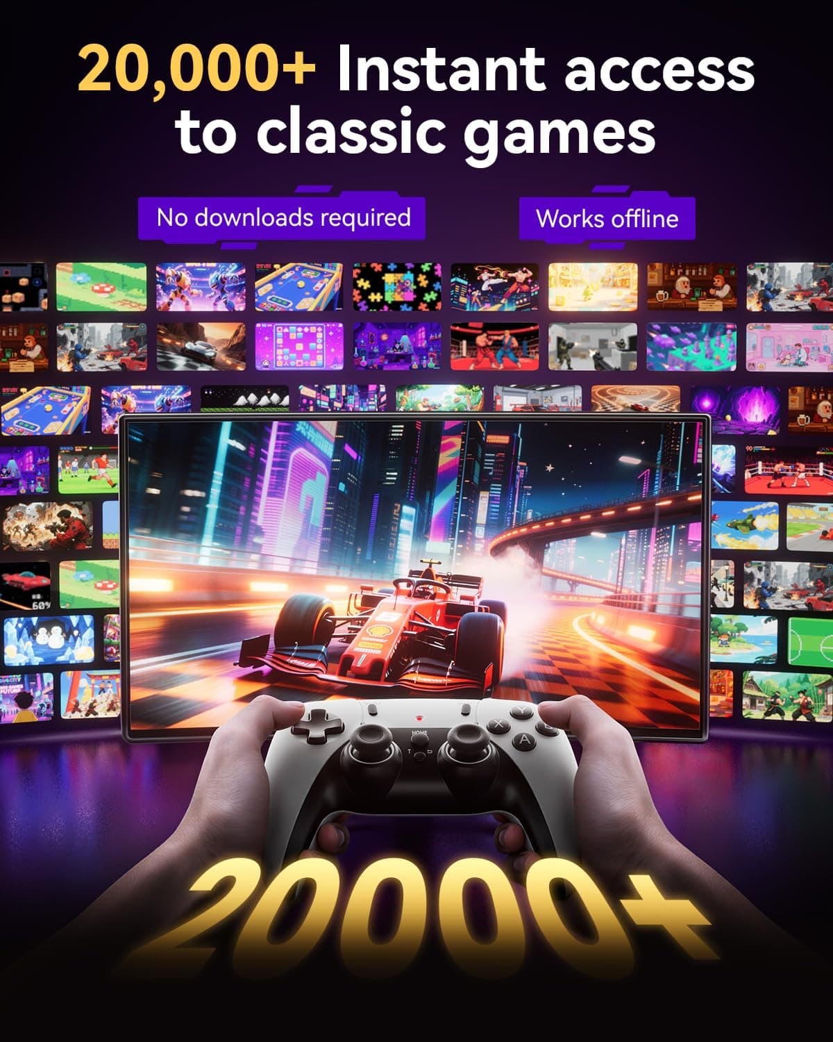 2026 Upgraded Retro Gaming Console, Retro Game Stick, 4K HD HDMI TV Game Stick, Built-in Classic Video Games, Plug & Play Game Console for TV 2 Wireless Controllers — view 3