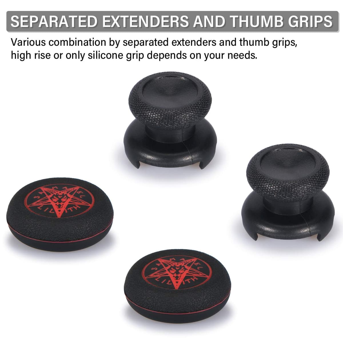 FPS Thumbstick Extender & Printing Rubber Silicone Grip Cover 2 Sets for Xbox Series X/S & Xbox One Controller (Demon Circle) — view 3