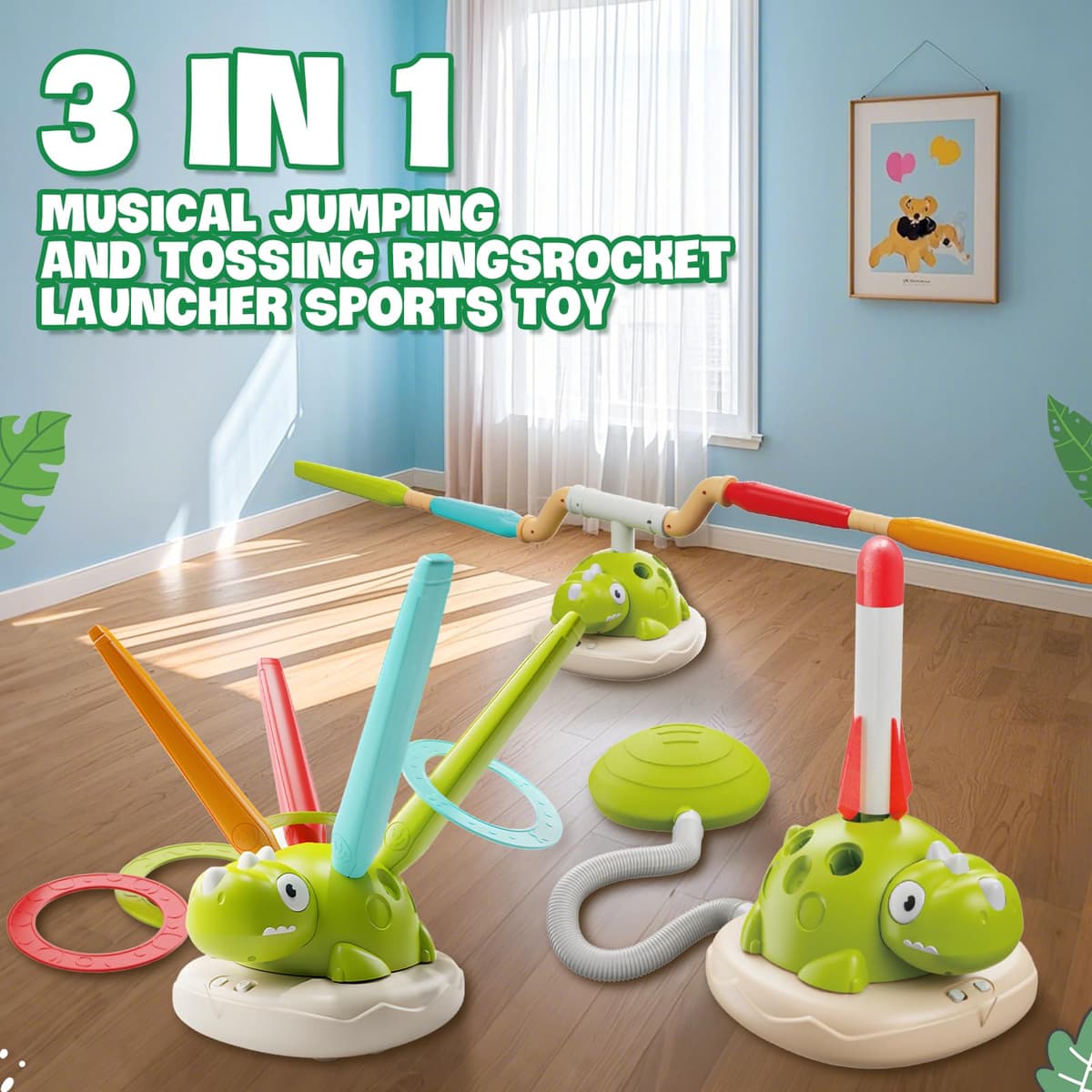 Outdoor Toy 3 in 1 for Children + 3 Years - Multifunctional Sports Set with Jump Rope, Ring Launcher and Rocket, 4 Speed, Music and Controller for Garden/Camping/Family — view 6