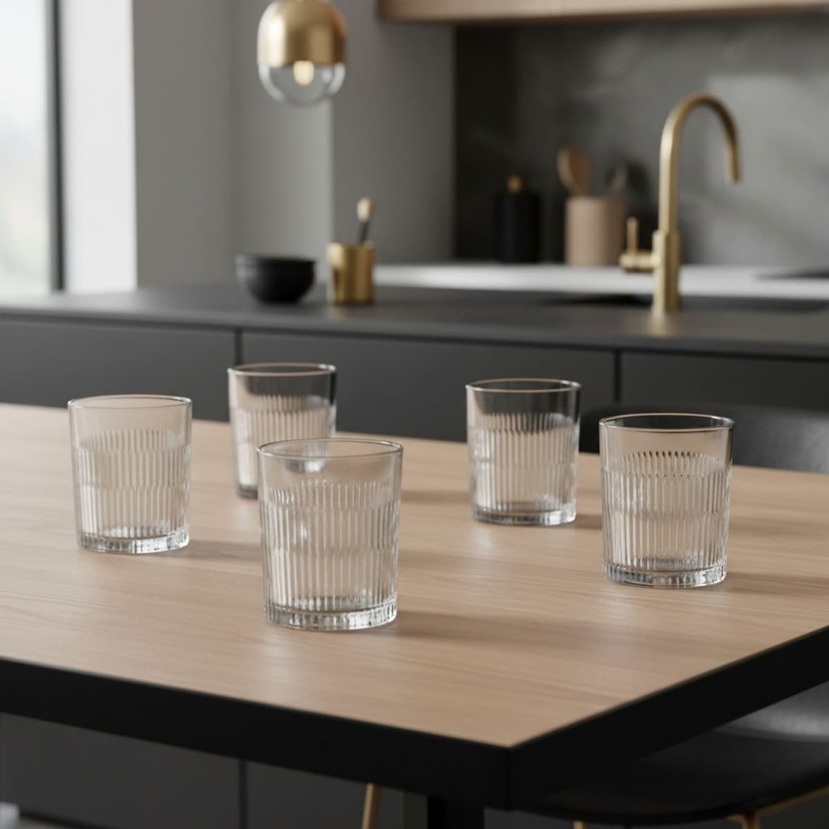 INDE SANTA CLARA | Set 6 Vasos de Cristal Agua 35cl Aberdeen Tallado Transparente, Vasos Bajos de Vidrio Claro, Vasos Agua Aptos Lavavajillas y Microondas — view 5