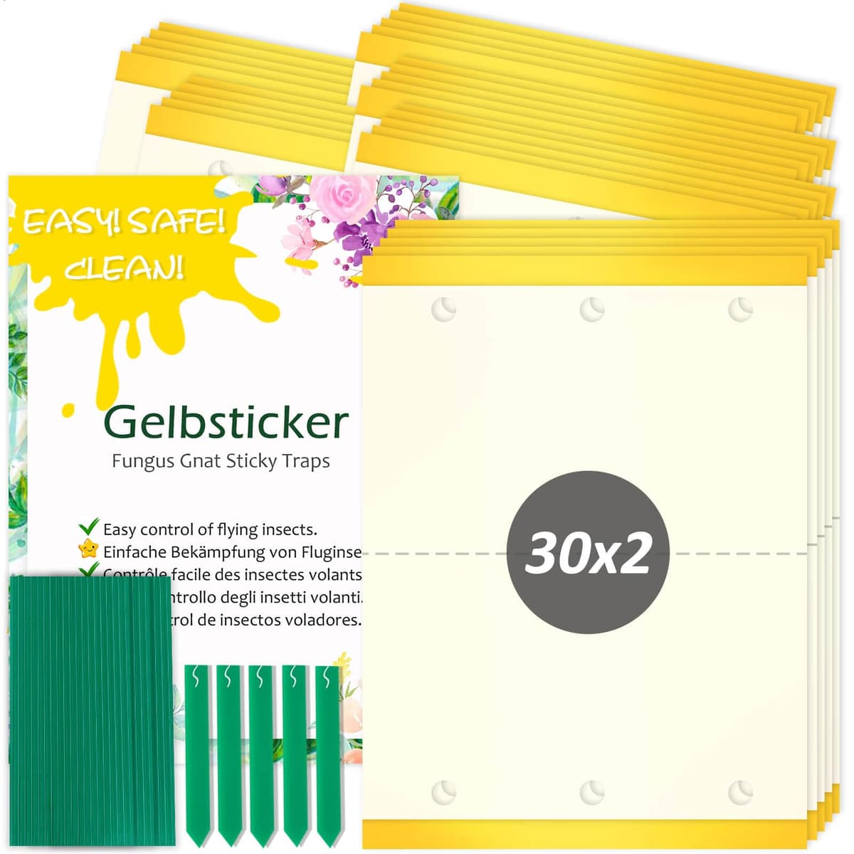 Blooven 30 PCS Fruit Fly Traps, Double-sided Fungus Gnat Sticky Catcher For Multiple Insects, Plant Fly Control Indoor (30 PCS Yellow) — view 10
