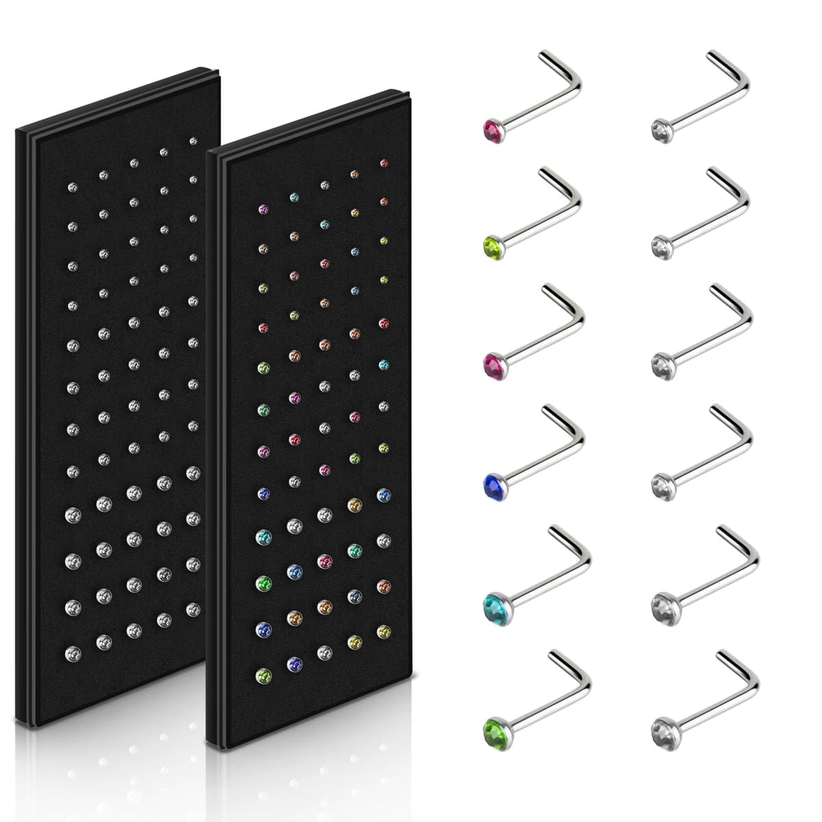 Aucuu Piercing Nariz Acero Quirurgico, Hipoalergénicos Piercing Nariz CZ Piercing Joyería, Tornillo/Recto/Forma de L Nariz Studs (1.5mm 2mm 2.5mm) — view 10