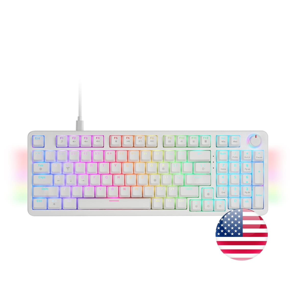 Mars Gaming MKPRO, US, Teclado Mecánico Gaming Completo, RGB Chroma, Switches Hot-Swap Mecánicos, Antighosting, Rueda de Control, Software, Multiplataforma, Switch Silent, Blanco — view 6