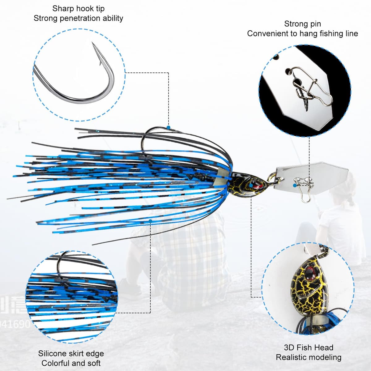5 Piece chatterbait Artificial Bait Set, 15g chatterbait Pike, Perch Bait, chatterbaits, Artificial Bait for Predator Fishing (Hook Size 3/0) — view 3