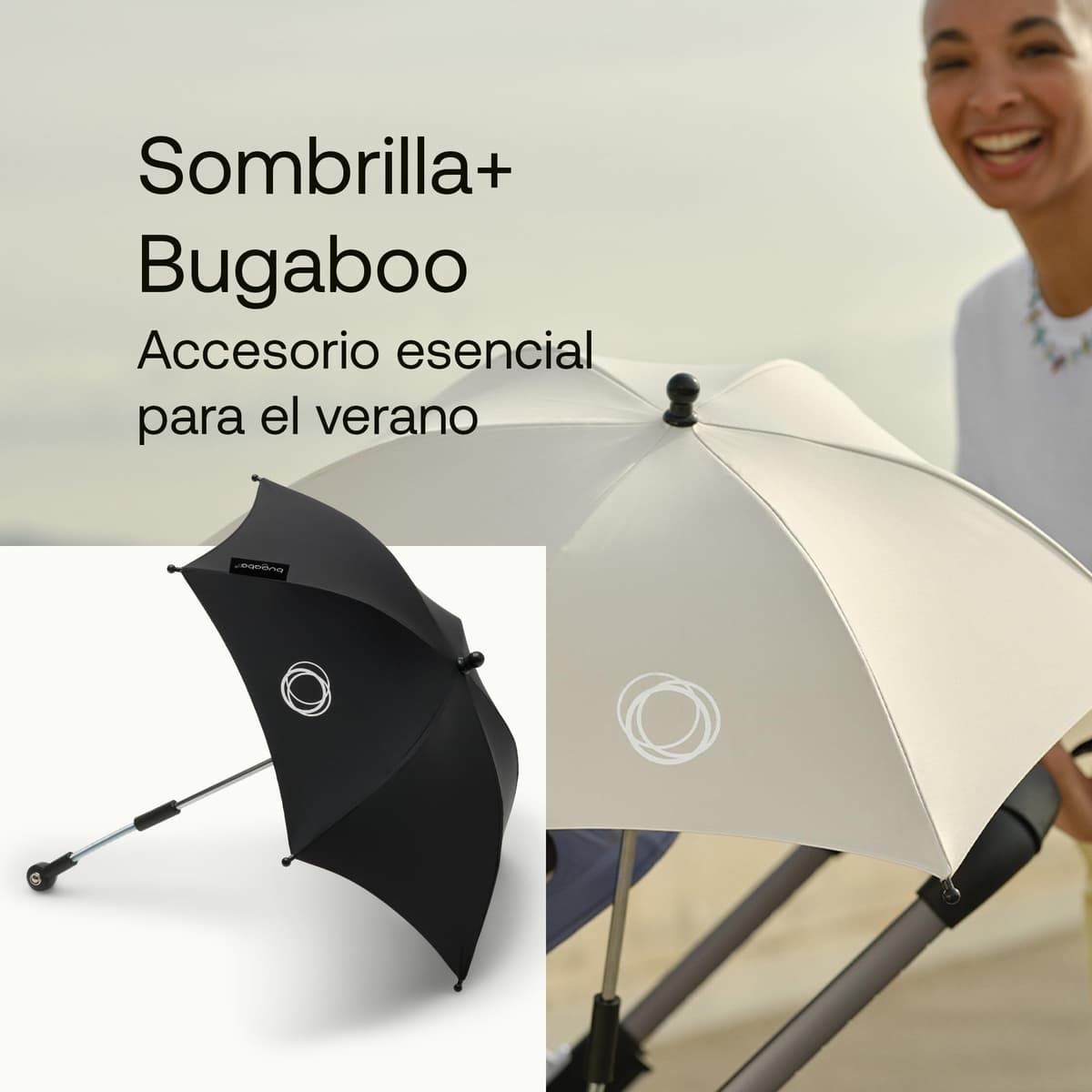 Sombrilla+ Bugaboo, Compatible con todos los carritos Bugaboo, Tejido de protección solar UPF 50+ para una protección solar óptima, Conexión con un clic y mecanismo de fácil ajuste, Negro — view 2