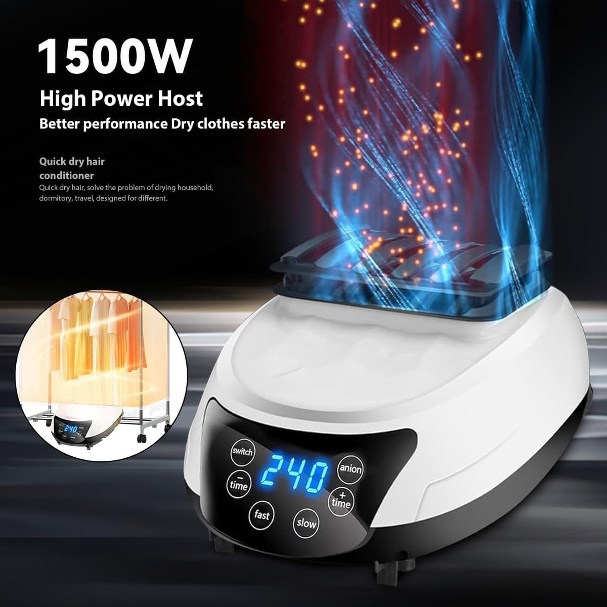 Portable Electric Clothes Dryer, Hot Air Dryer Indoor, Heated Tumble Dryer for Energy-Saving Tumble Dryer in Apartments, Automatic Digital Timer, Negative Ion Purification (White) — view 5