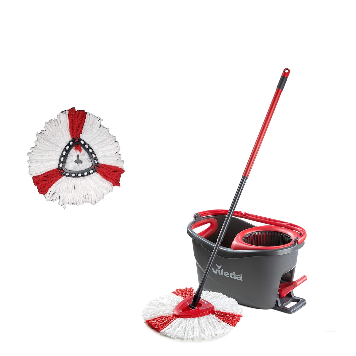 Vileda Turbo - Set de fregado con Cubo con Pedal - Palo telescópico 85-123 cm - Sistema de fregado de Suelos con escrruido Giratorio- Recambio de Microfibra 2 en 1 - Color Gris y Rojo — view 8