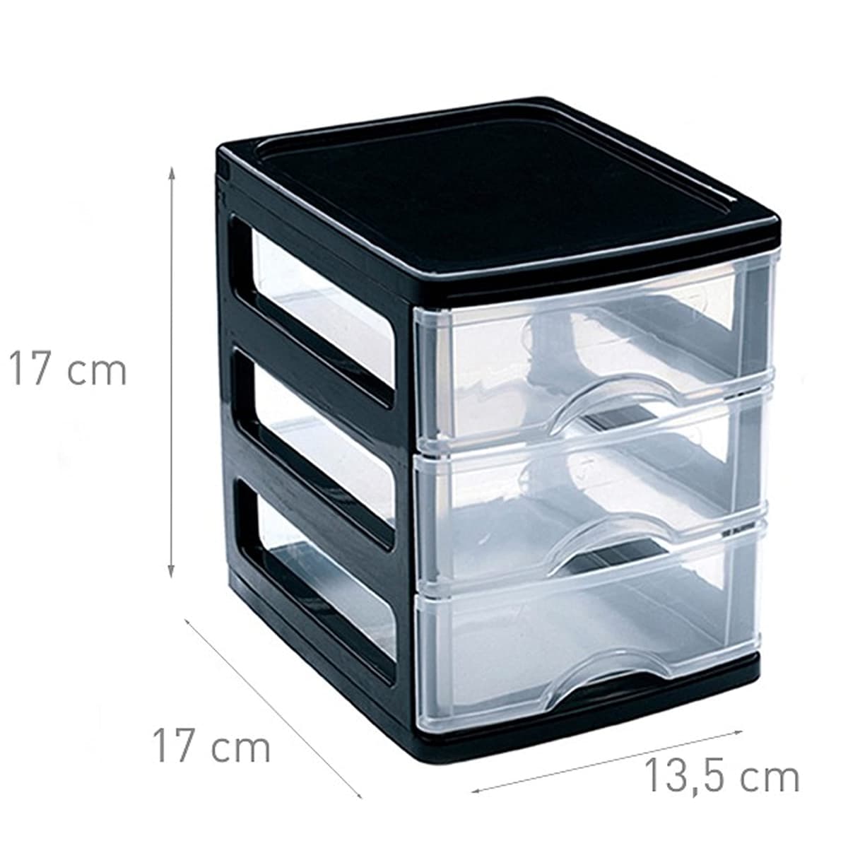 3 Drawers Plastic Desktop Storage Unit with Drawers, Stationary Arts Drawer Desktop Tabletop Organiser Storage Tower Unit for Office Bedroom Garage (17 x 13.5 x 17cm, Black with Clear Drawers) — view 3