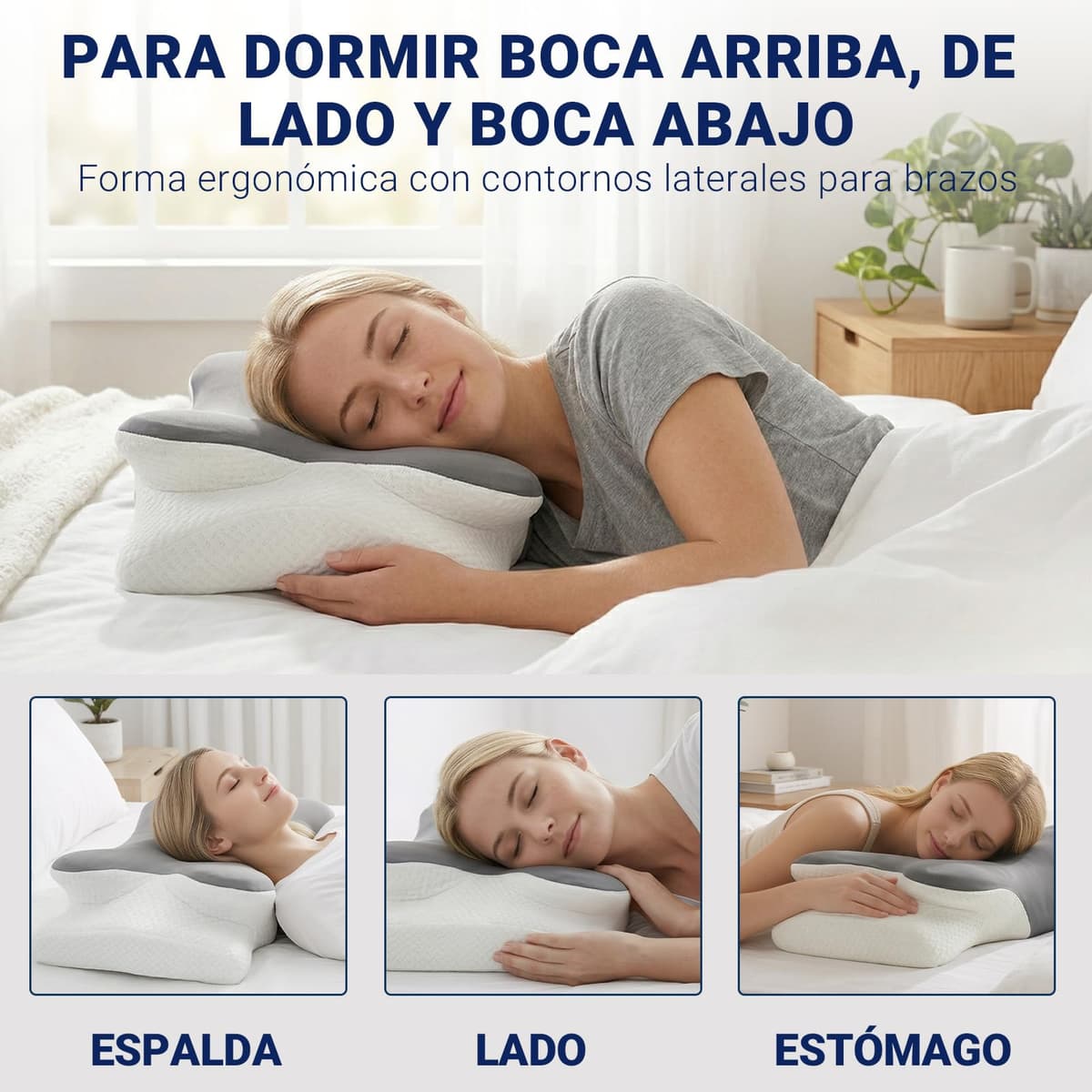 COSYLAND Almohada Cervicales y Cuello - Espuma Viscoelástica, Diseño Mariposa con Soporte Ergonómico y Transpirable, para Dormir de Lado, Boca Arriba y Boca Abajo, 63 x 34 x 11/13 cm — view 5