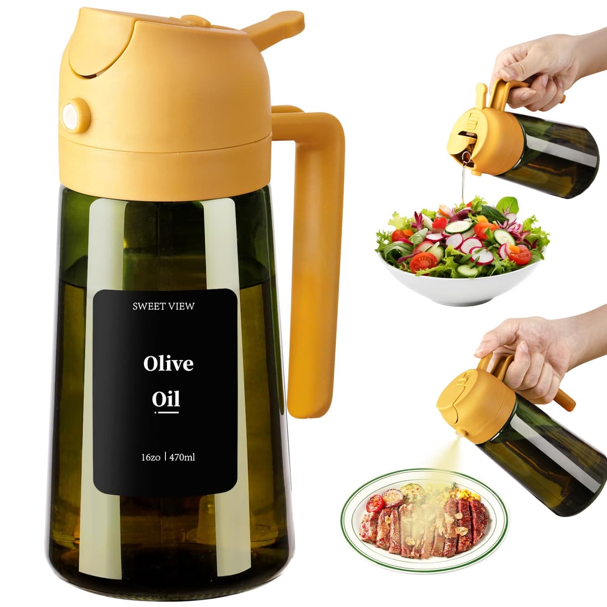 SWEET VIEW Dispensador de aceite de oliva y pulverizador de aceite, vertedor de aceite de vidrio a prueba de luz de 470 ml para cocina, freidora de aire, cocina, ensalada y barbacoa — view 9