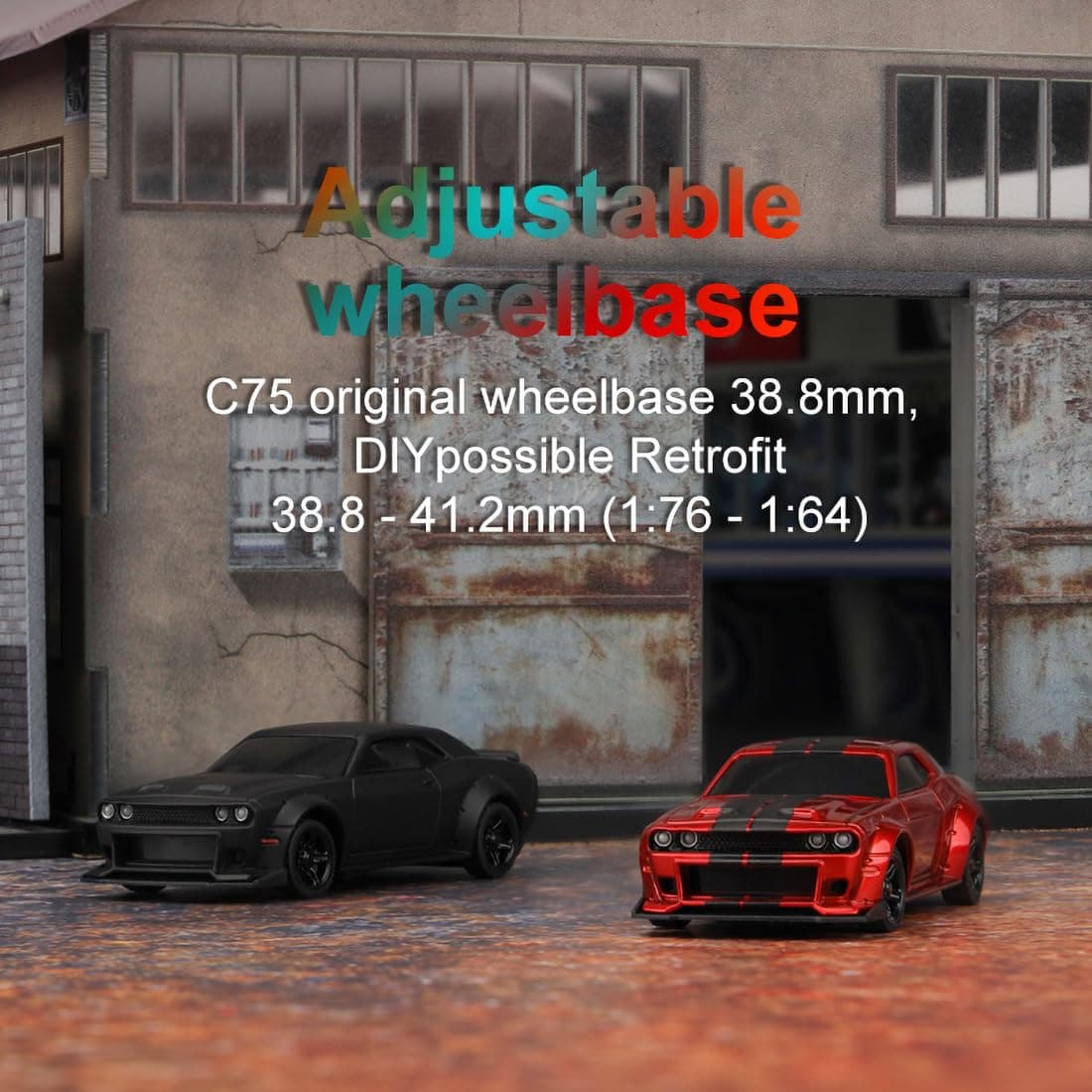 FLYCOLOR TurboRC 1:76 Mini Coche Deportivo 4CH 2.4GHz Control Remoto Completo proporcional RTR Kit con 2 Carcasas reemplazables (C75-Negro) — view 2