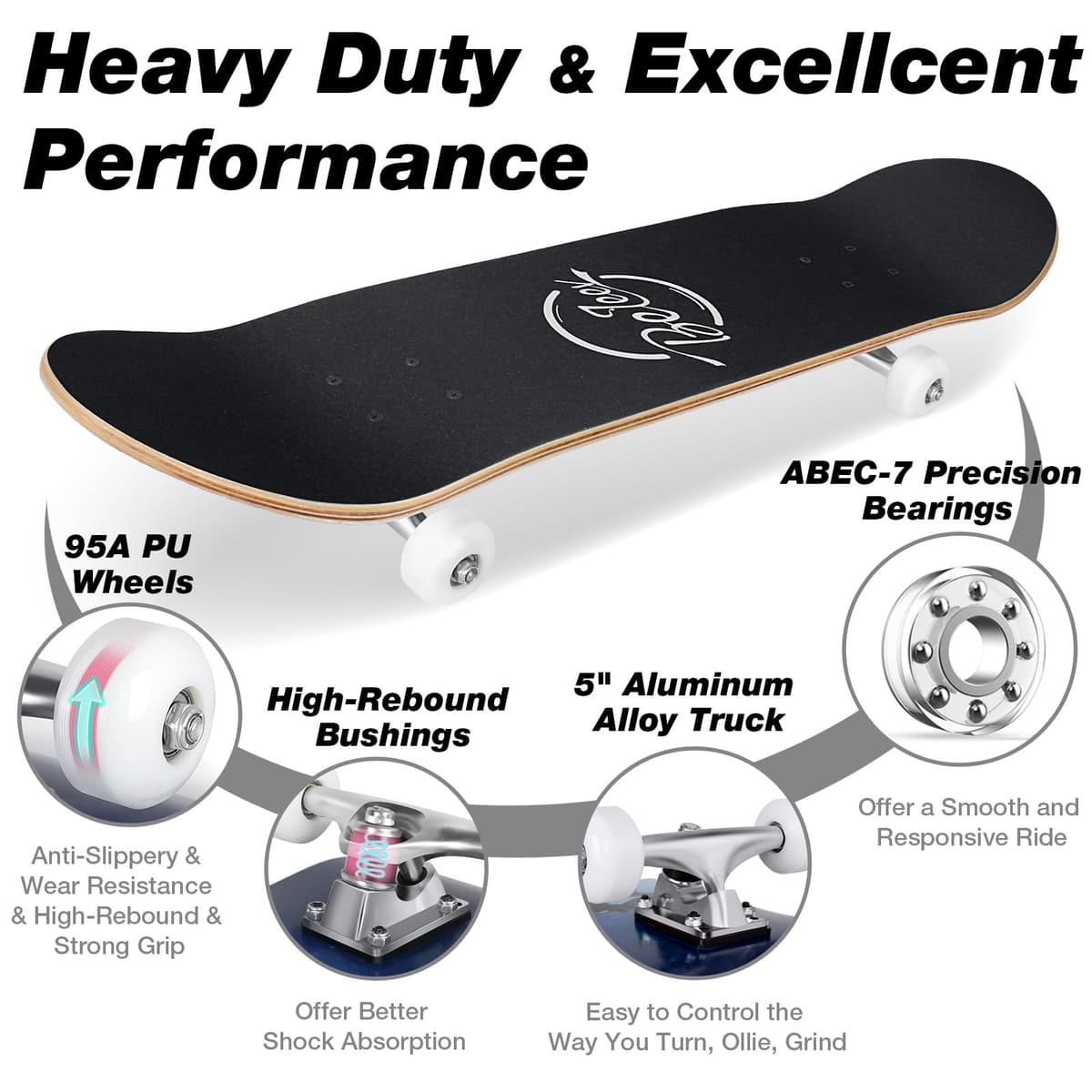 BELEEV Skateboards 31x8 para Principiantes, Niños, Adolescentes y Adultos, Completo Pro Cruiser Skateboard para Niña Niño, Arce Canadiense de 7 Capas, Doble Bandeja Cóncava, con Herramienta en T — view 4