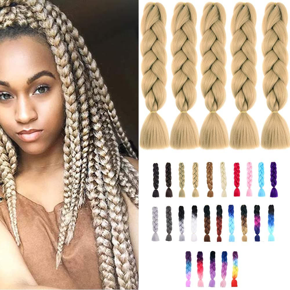 24" Braiding Hair Extension Jumbo Braids Synthetic 3bundles/pack Crochet Hair Afro Box Braid Heat Resistent (Dark Purple) — view 73