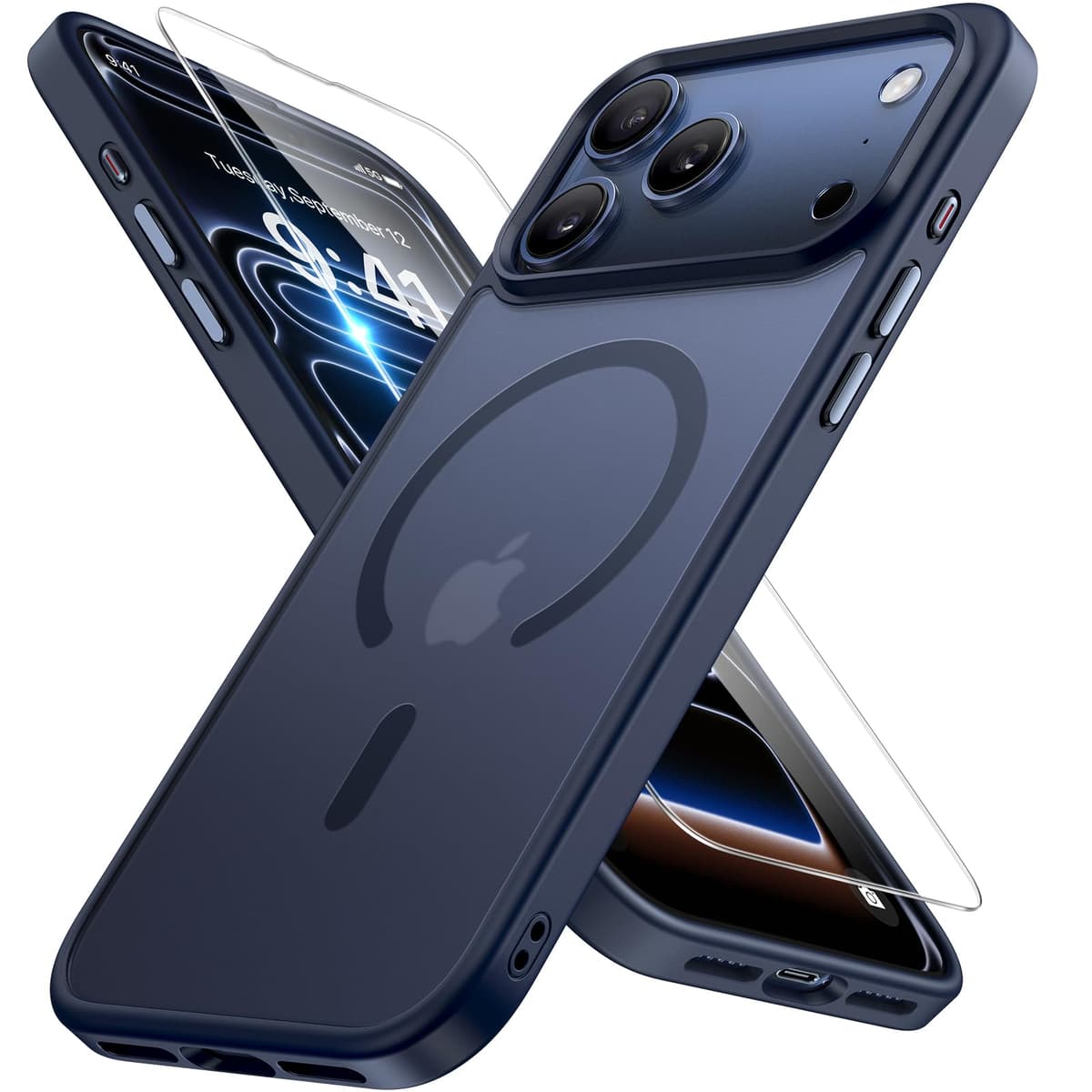 Miracase for iPhone 17 Pro Max Case with MagSafe [with 9H+Screen Protector] Military-Grade Protection Shockproof Scratch-Resistant with Velvet Touch for iPhone 17 Pro Max Cover 6.9", Matte-Deep-Blue