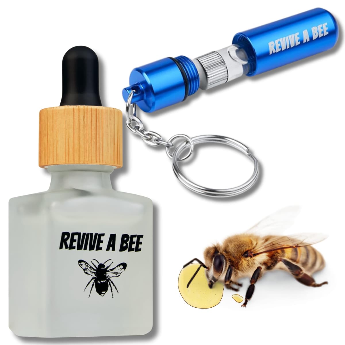 Revive a Bee Gift Box 1 x Bee Revival Kit Keyrings 1x Refill Bottle & Plantable Seed Paper