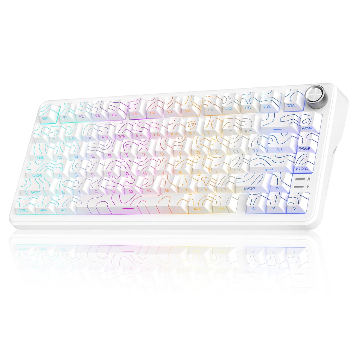 RedThunder K75 75% Wireless Mechanical Gaming Keyboard,Creamy Gasket-Mounted,Volume Knob,US Layout,Keycaps-Side Print,2.4G/BT/USB-C,RGB Underglow Lighting,Hot swappable Fast Apricot Switch for PC Mac — view 11