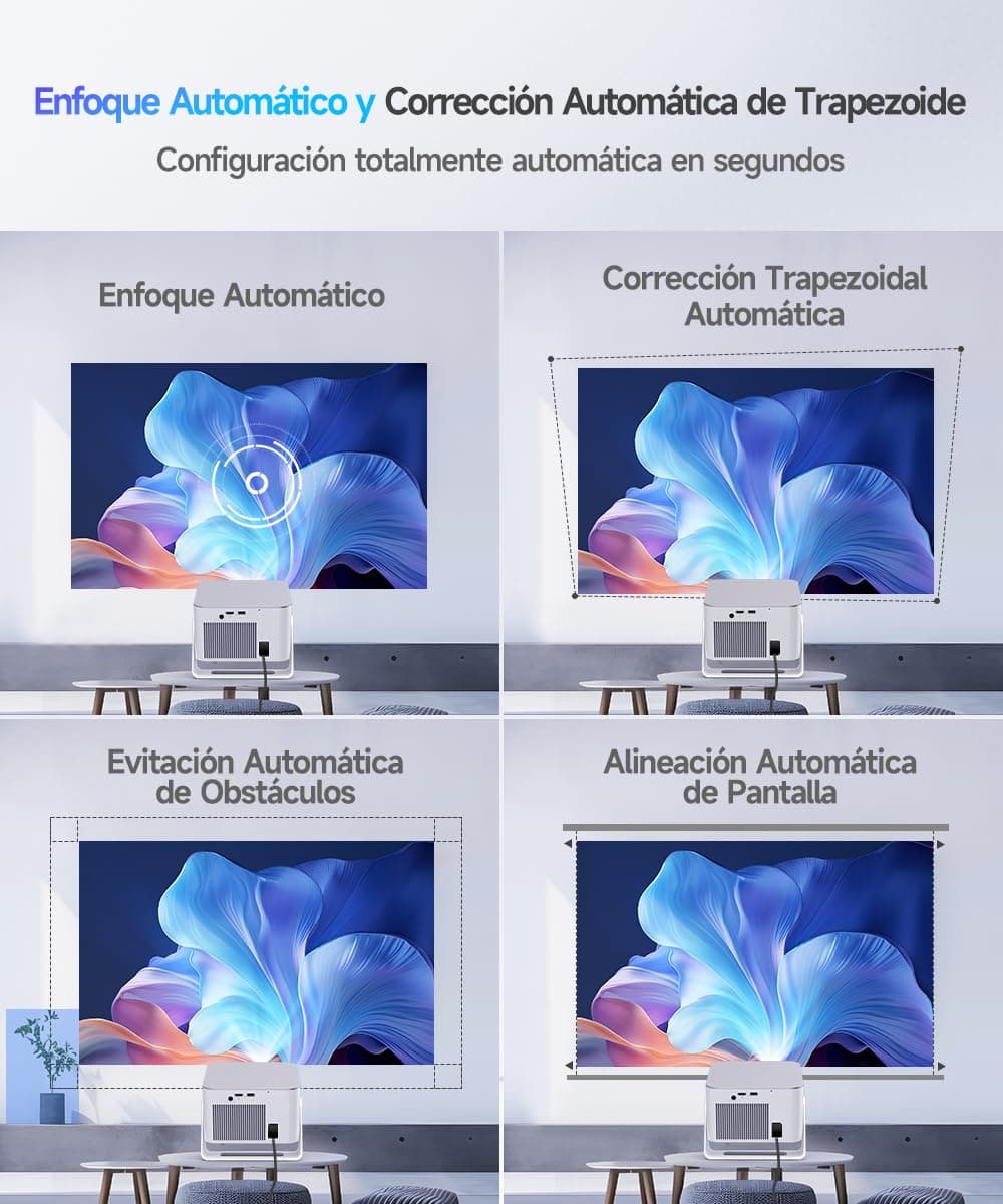 Alwtniet Proyector Portatil 4K 8K, Native Full HD 1080P Mini Projetor Android 14, WiFi 6 Bluetooth 5.4, Autoenfoque 6D Auto Keystone 180° Rotación para Cine Móvil en Casa Smart TV Tiro Ultra Corto — view 5