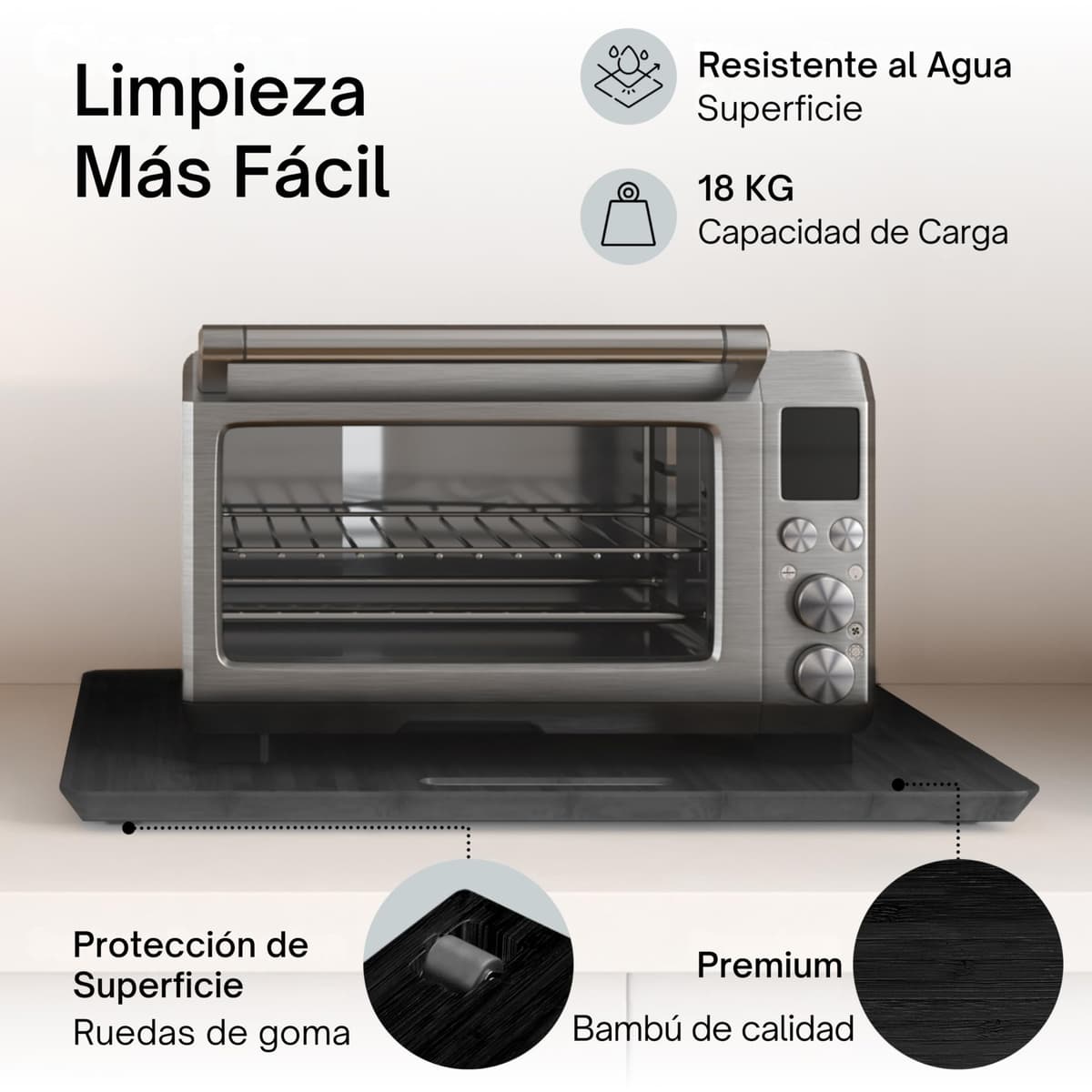 Ibyx Stylish Sliding Tray for Your Coffee Maker and Kitchen Appliances Heavy Duty Sliding Easily From Under Cabinet Countertop Rolling Tray with 13 x Wheels — view 4