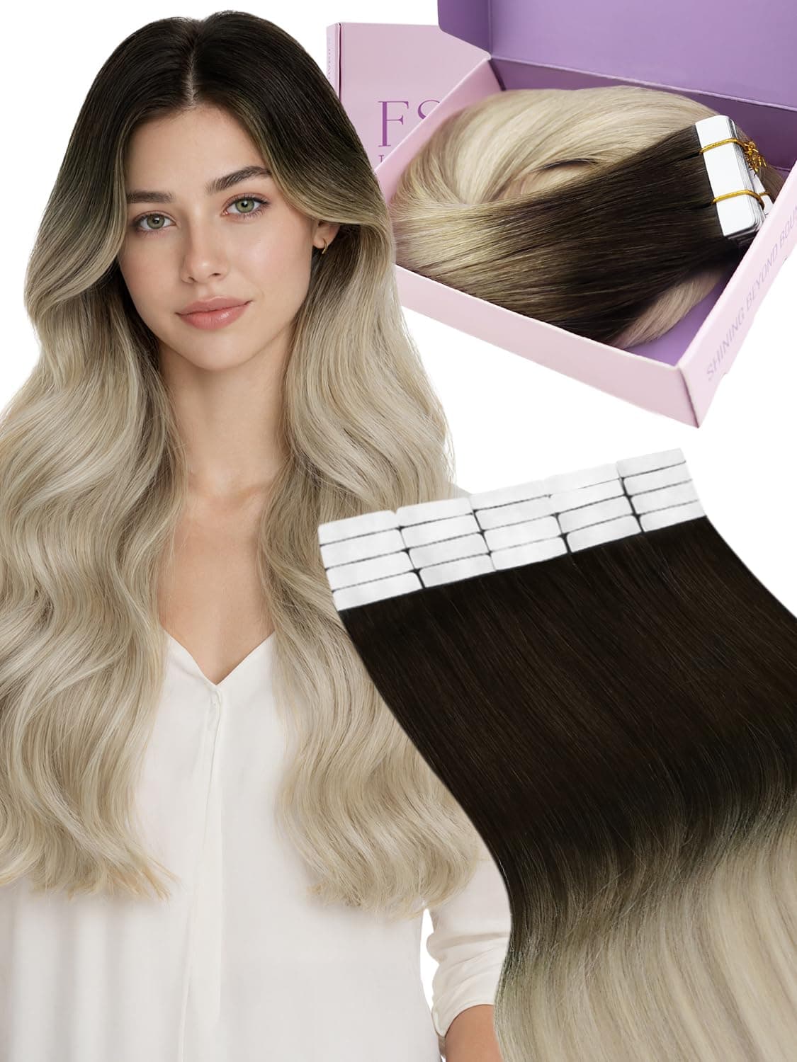 Fshine Extensiones Pelo Natural Adhesivas Rubio Blanco Extensiones Remy Adhesivas 45cm 50g Tape In Hair Extensions Cintas De Cabello Pelo Natural Color 1000 — view 30