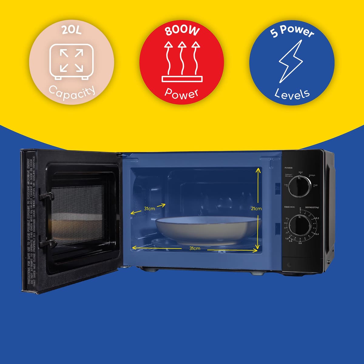 Russell Hobbs 20 Litre 800W Black Solo Manual Microwave with Mirrored Door, 5 Power Levels, Integrated Timer and Defrost Function, Easy Clean RHM2027B — view 3