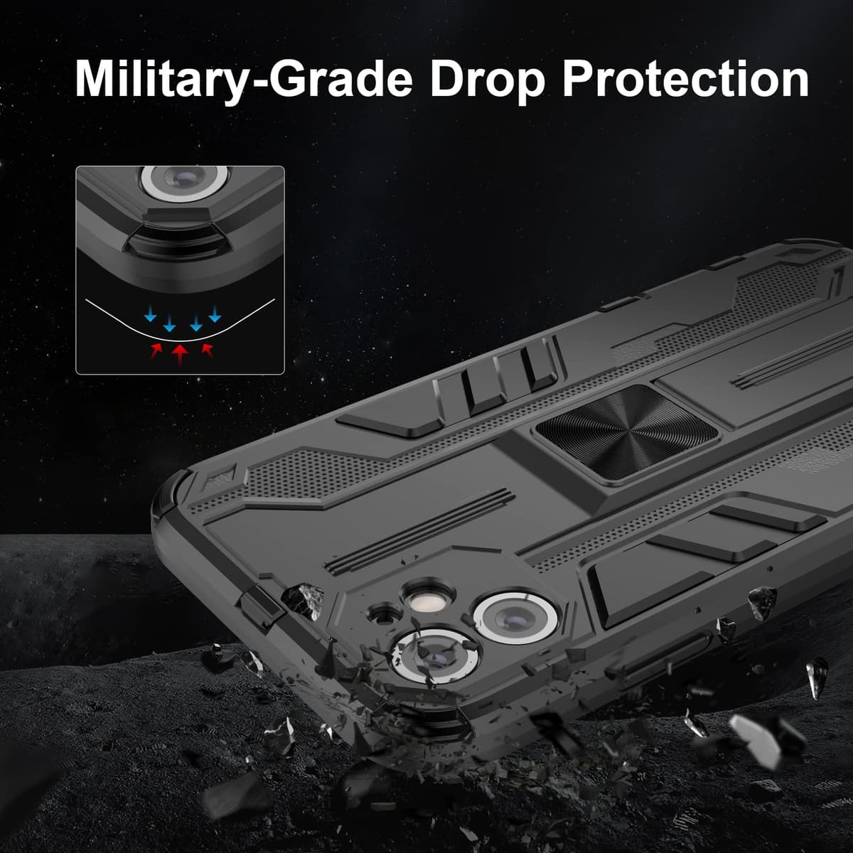 Funda para CMF Phone 2 Pro, Carcasa Antigolpes con Soporte anular metálico, Case Protectora de Grado Militar, Negro — view 1436