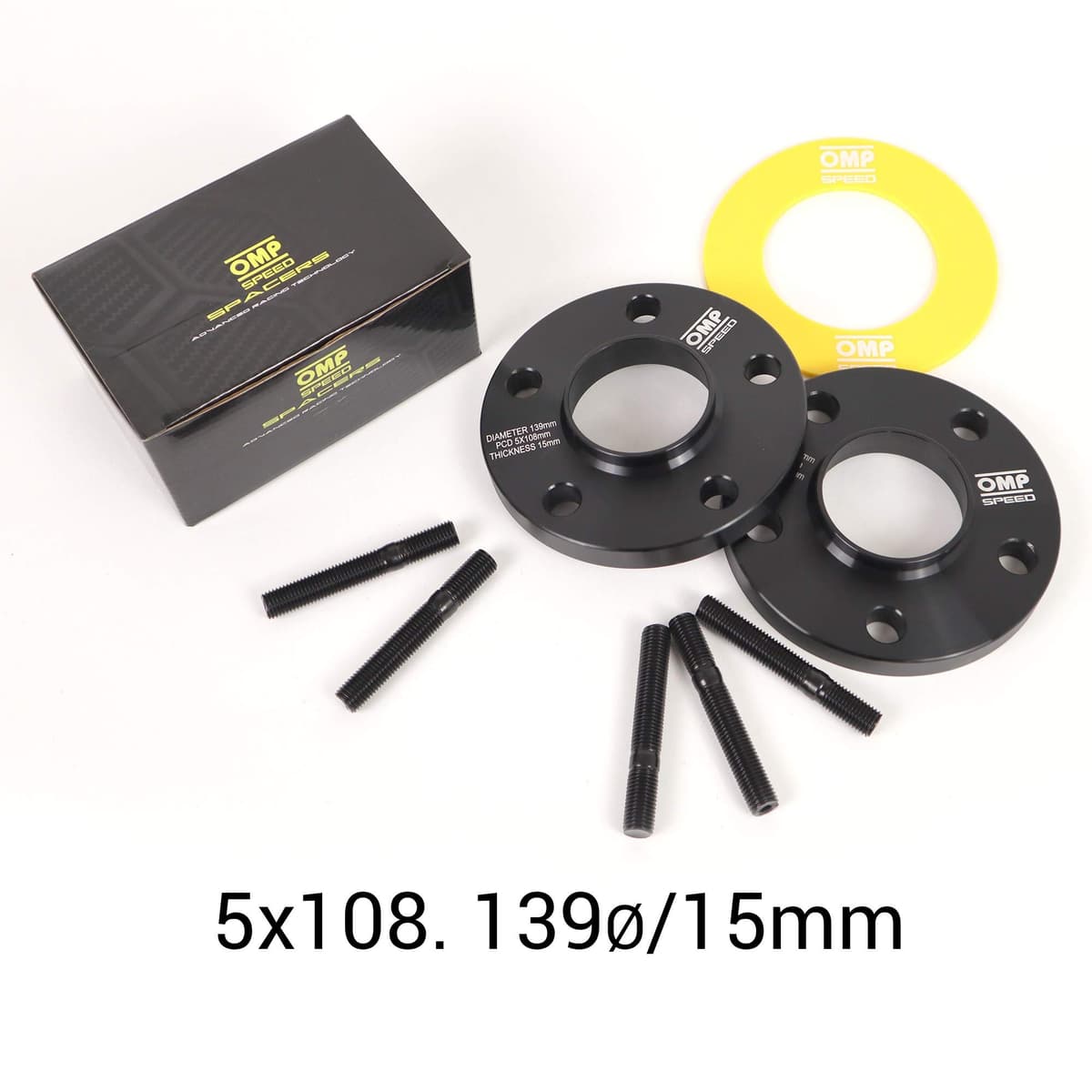 OMP Speed Juego de 2 Separadores Doble Centrado Grosor: 15mm PCD: 5x108 CB: 63.4 OD: 139 Esparragos x10 M12x1.5 Negro Aluminio - OMPS08521501 — view 4