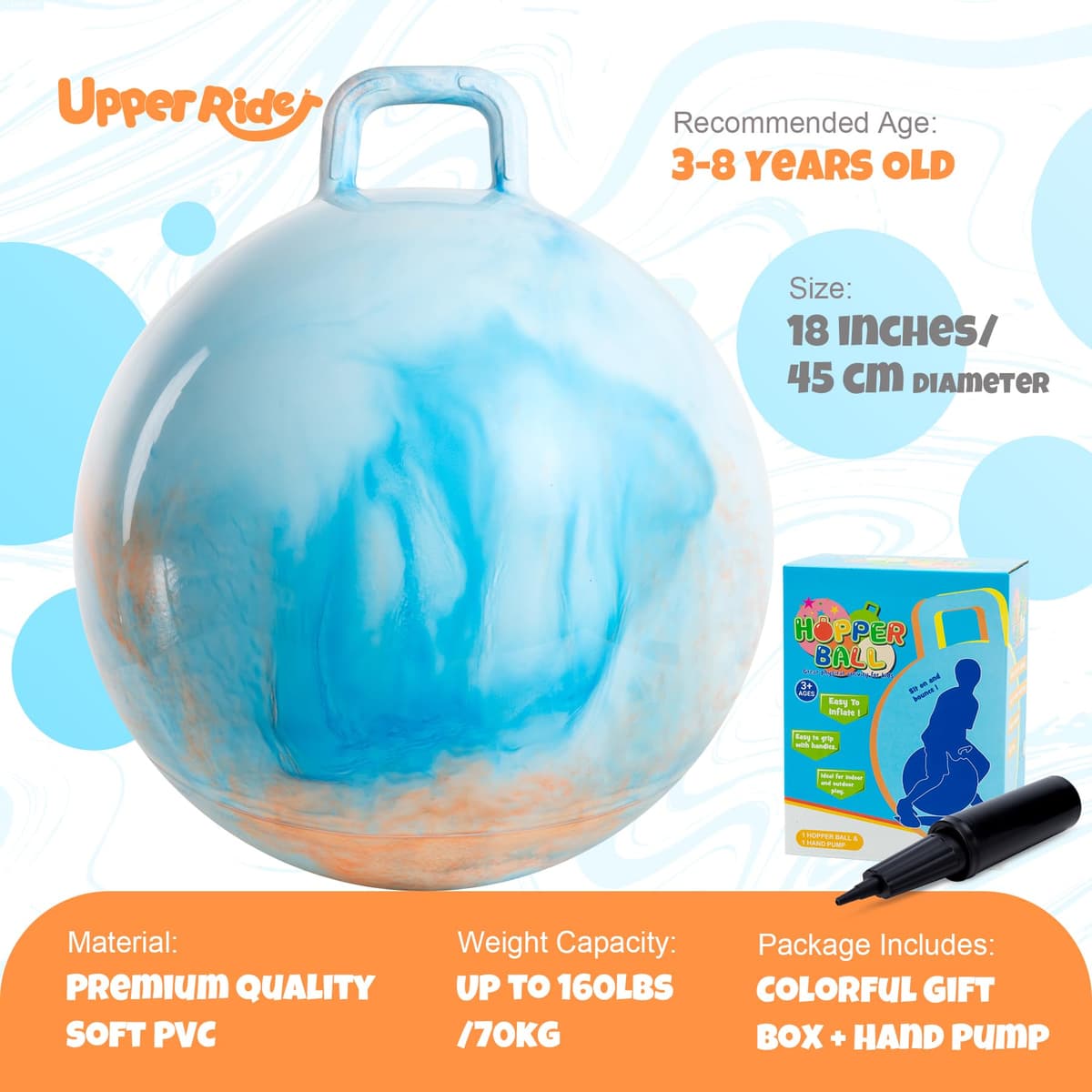 U&C Planet Balones saltarines espaciales de 18 Pulgadas para niños Balón saltarín con asa Balones saltarines inflables Balón saltarín con Bomba para niños y niñas de 3 a 12 años — view 2