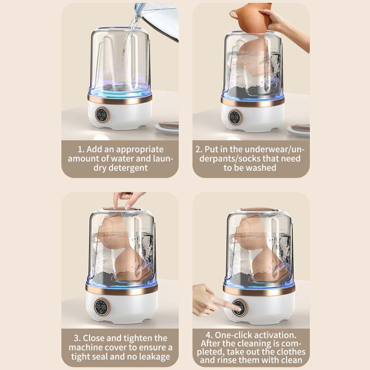 Portátil,a USB para Ropa Interior con 3 Velocidades - 2 Litros Inalámbrico Máquina De Lavar Calcetines,Para Calcetines Tejidos Delicados Toallas Sostenes Apartamento Viaje Hogar Dormitorio — view 4