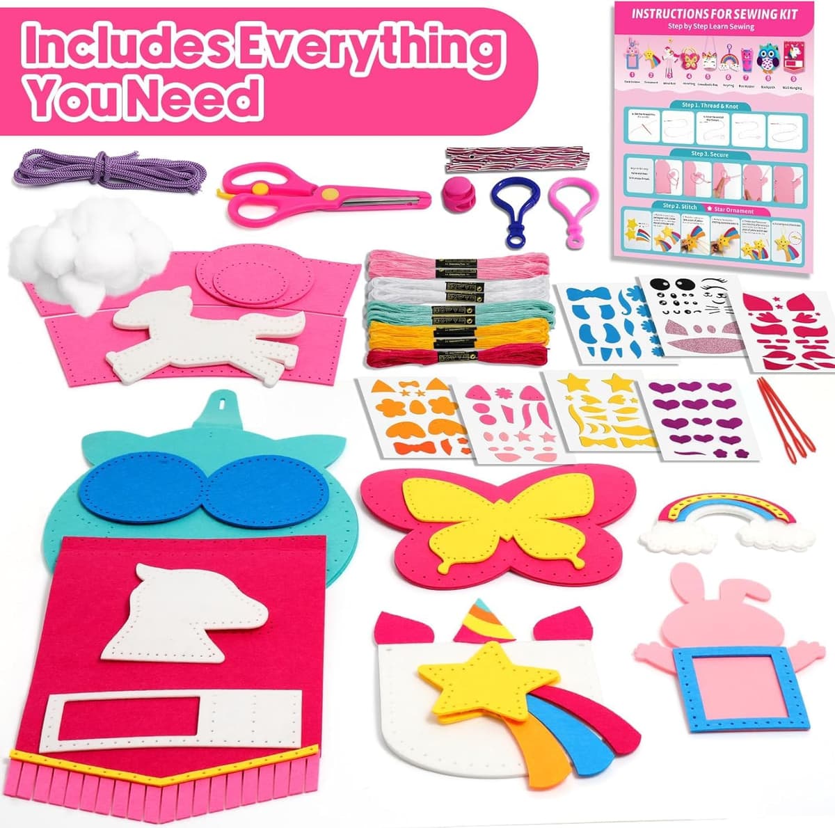 Sunrad Sewing Kit for Kids Toys for Ages 6-12 Girls, 9 Easy DIY Projects of Animal Felt Craft with Unicorn,Owl,Arts & Crafts for Beginner Gift for Girls Aged 6+ Suitable for Learning Sewing — view 2