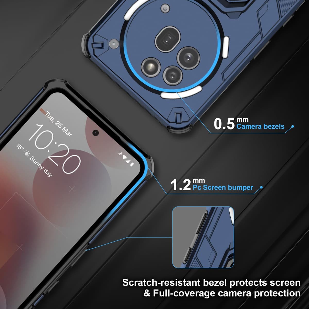 Funda para CMF Phone 2 Pro, Carcasa Antigolpes con Soporte anular metálico, Case Protectora de Grado Militar, Negro — view 907