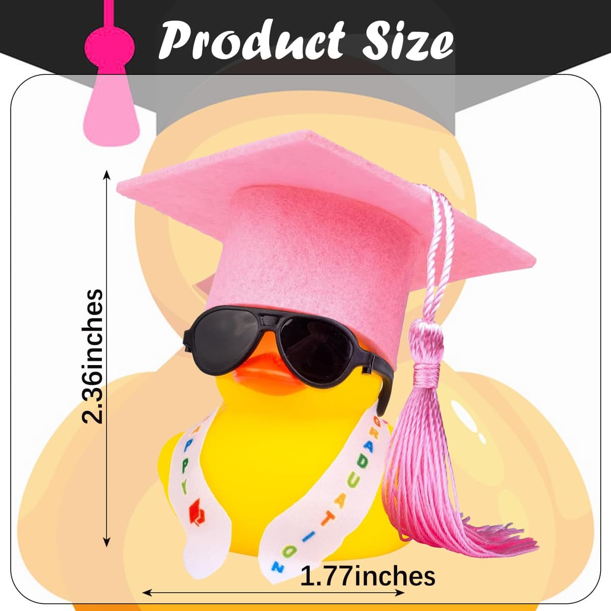 Patito de Goma académico con Diploma Mini Pato de graduación Congrats Grad Pato de Goma Regalos decoración del salpicadero del Coche Tarjeta de Felicitación Caja de Regalo (Rosa-Negro) — view 2