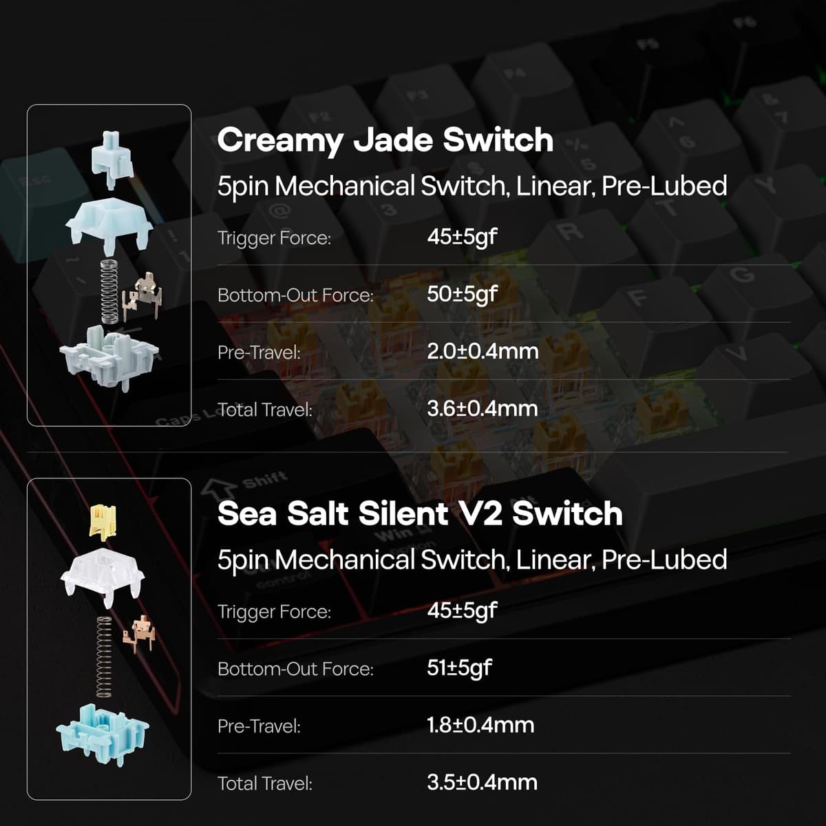 EPOMAKER TH80 V2 75% Kabellose Mechanische Gaming-Tastatur, 8000mAh&2,4G/BT, Hot-Swap, Mac Modifier, RGB, Programmierbare Tasten & Knopf, Creamy Tastatur für Mac/PC (Schwarz, Creamy Jade) — view 5