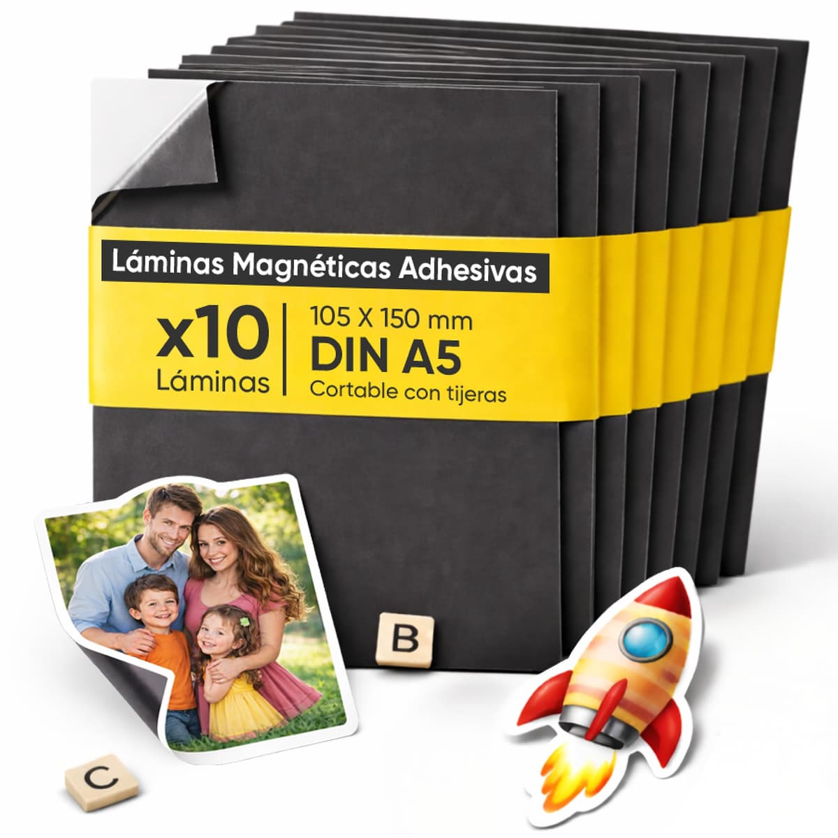 PREVIS Lámina Magnética Autoadhesiva DIN A5 (210 x 148 mm) – Hojas Imantadas Adhesivas para Fotos, Manualidades y Carteles – Película Magnética para Hogar, Escuela y Oficina (Pack 10 Unidades)