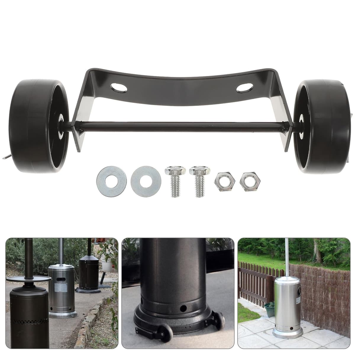 Toyvian Kit de Ruedas para Calentador de Gas de Patio Ruedas de Hierro Negras Resistentes para Exteriores Piezas de Repuesto para Estufa Portátil Tornillos Incluidos Movilidad Fácil y — view 5