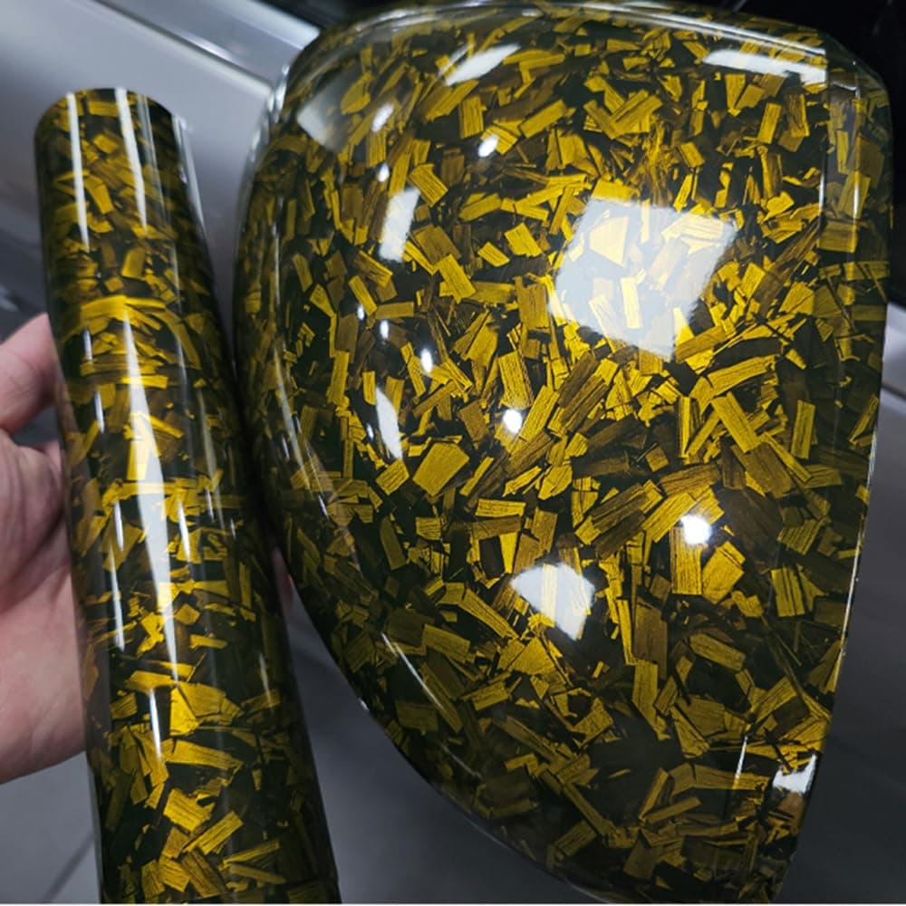 NewL Forged Carbon Fiber Gloss Gold Vinyl Wrap Sticker Free Bubble Air Release DIY Decal Car Auto Vehicle Morotcycle Self Adhesive (30cm x 100cm) — view 4