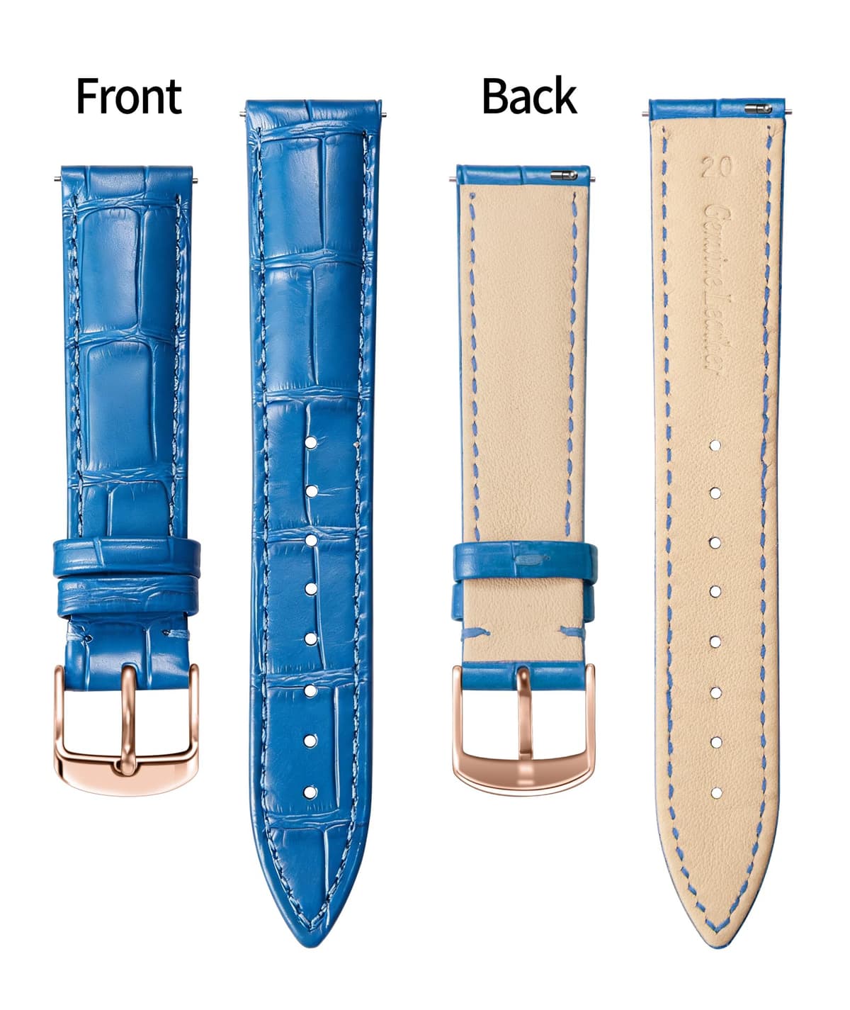 BINLUN Quick Release Leather Watch Straps Replacement Watch Bands Smart Watch Strap Crocodile Pattern in 10 Colors 13 Sizes with Silver/Gold/Rose-Gold Buckle for Men Women(10mm-24mm) — view 2