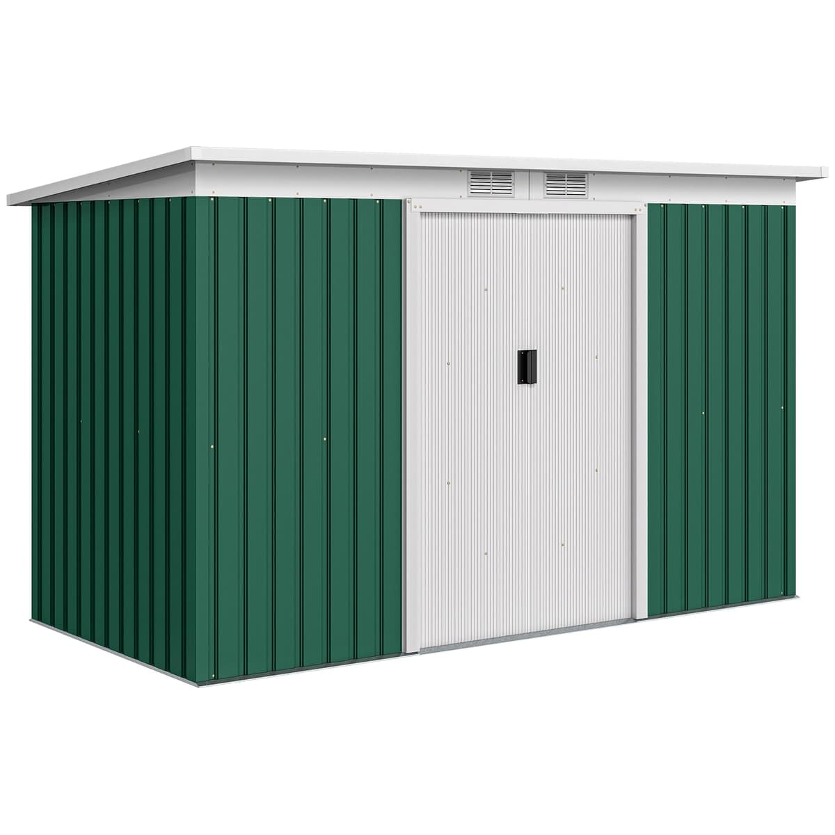 Outsunny Caseta de Jardín Exterior 3,2 m² 280x130x172 cm Cobertizo de Jardín Exterior con Puerta Corredera Techo Inclinado Base Refuerzo (Suelo NO Incluido) y 2 Ventanas Verde Oscuro